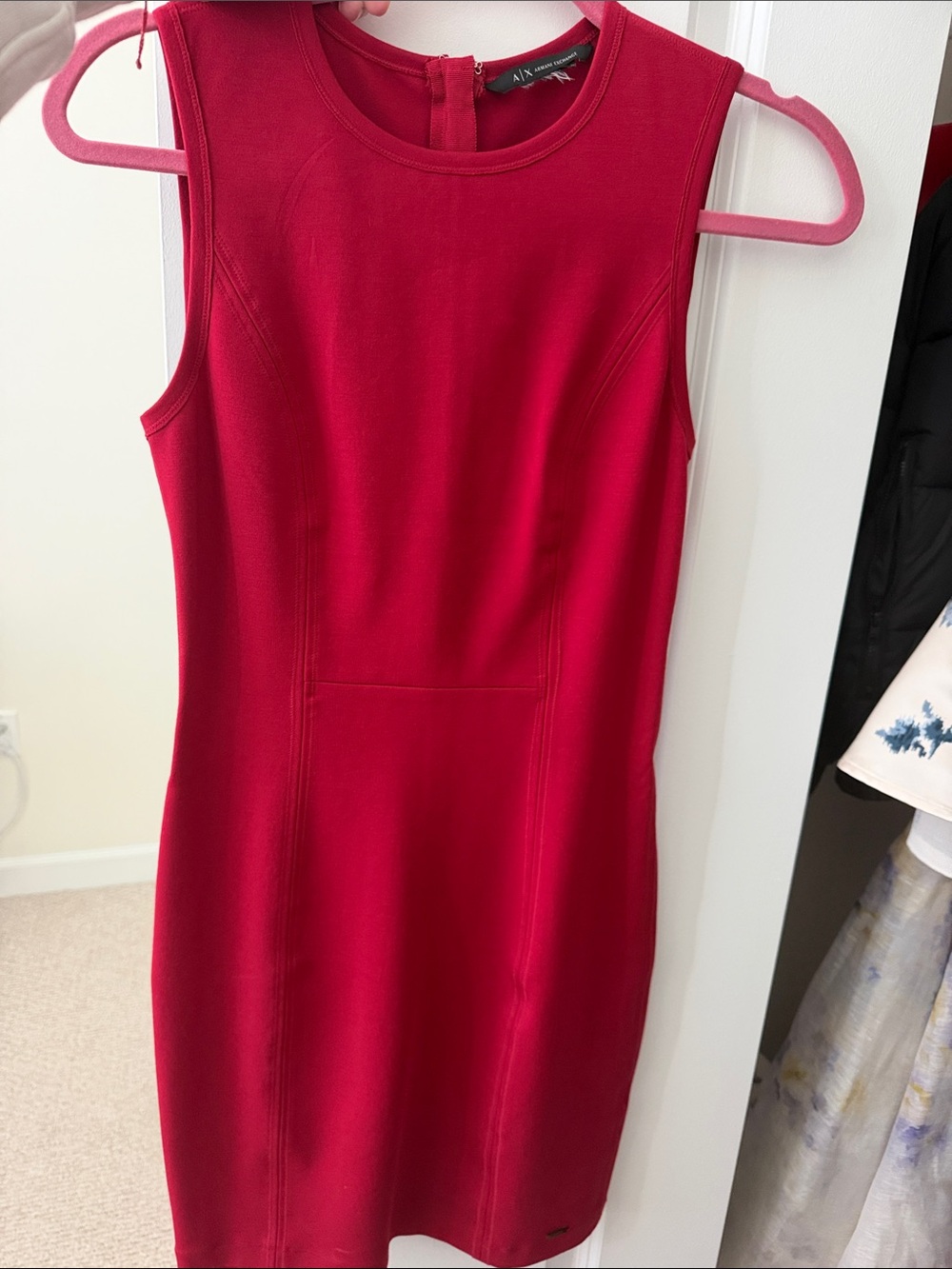 A/X Armani Exchange Fitted Crimson Sleeveless Sheath Dress